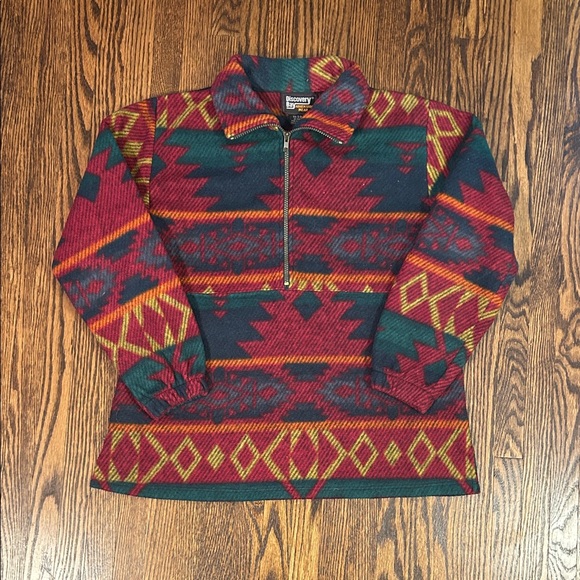 Vintage Other - Vintage 90s Aztec Patterned Fleece Half Zip Sweater